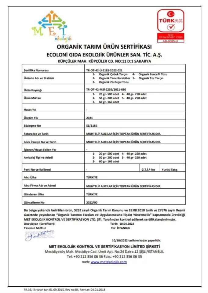 Organik Toz Tarçın 40 Gr