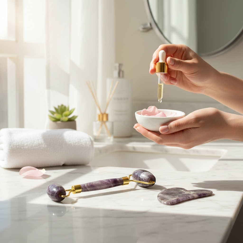 Ametist Doğal Taş Gua Sha & Roller Masaj Seti