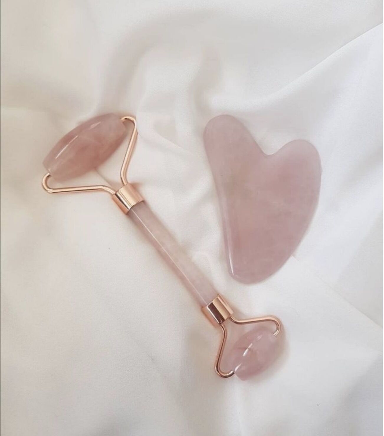 Pembe Kuvars  Doğal Taş Gua Sha & Roller Masaj Seti
