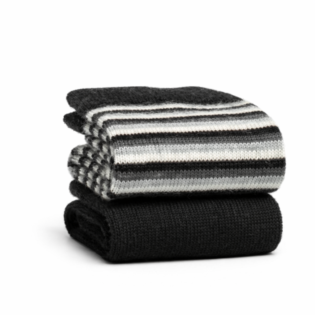 2'li Unisex Siyah - Çizgili Kışlık Kalın Organik Yün Soket Çorap 36/40