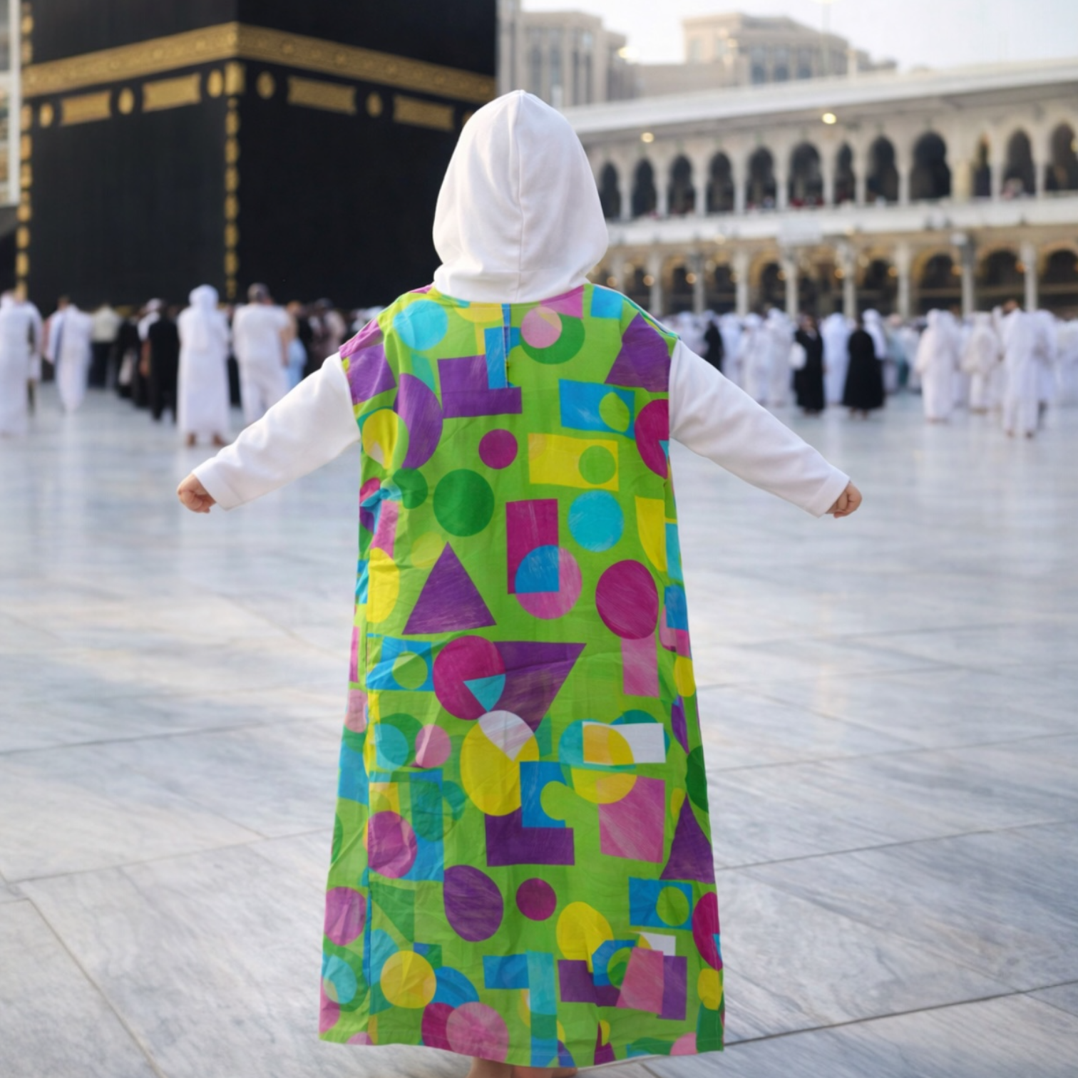 Kız Çocuk Elbise Geometrik Desen Yeşil 82 cm