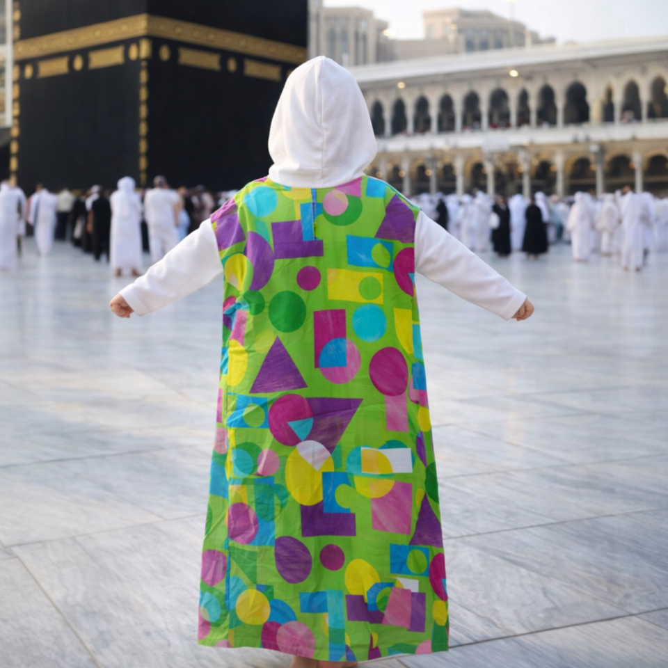 Kız Çocuk Elbise Geometrik Desen Yeşil 82 cm