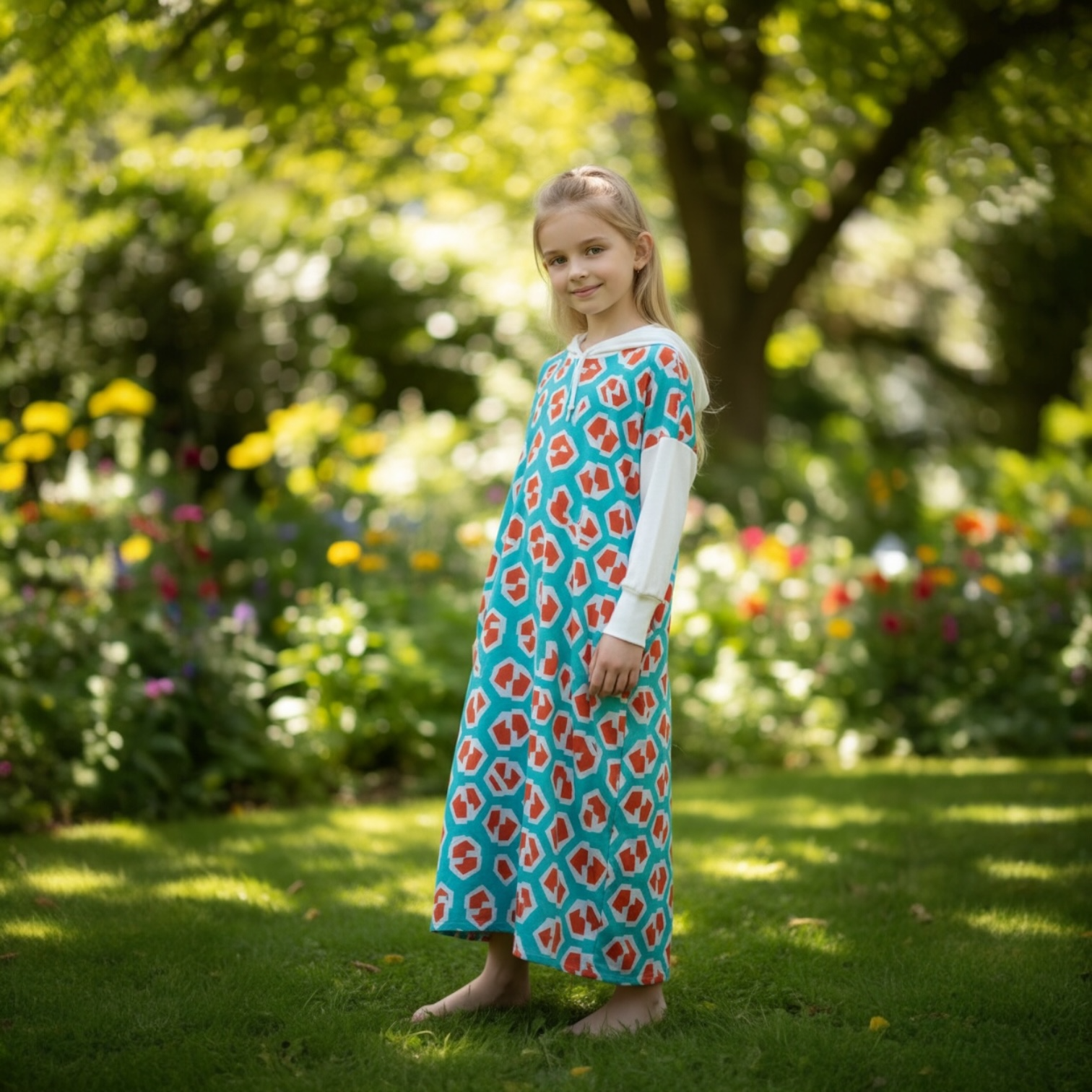 Kız Çocuk Elbise Turuncu Desenli 108 cm