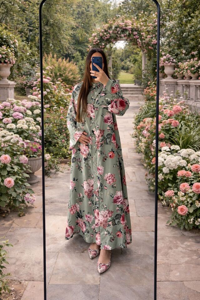 İpek Viskon Çiçekli Elbise