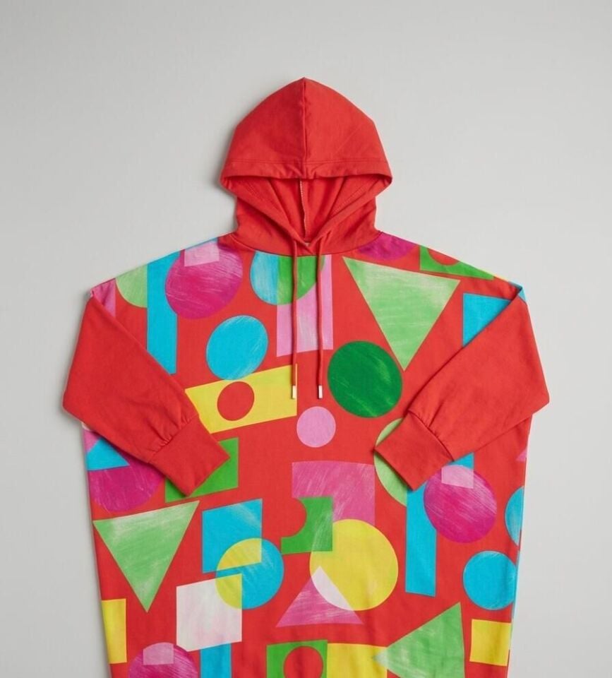 Nar çiçeği-geometrik desen çocuk elbise 85cm
